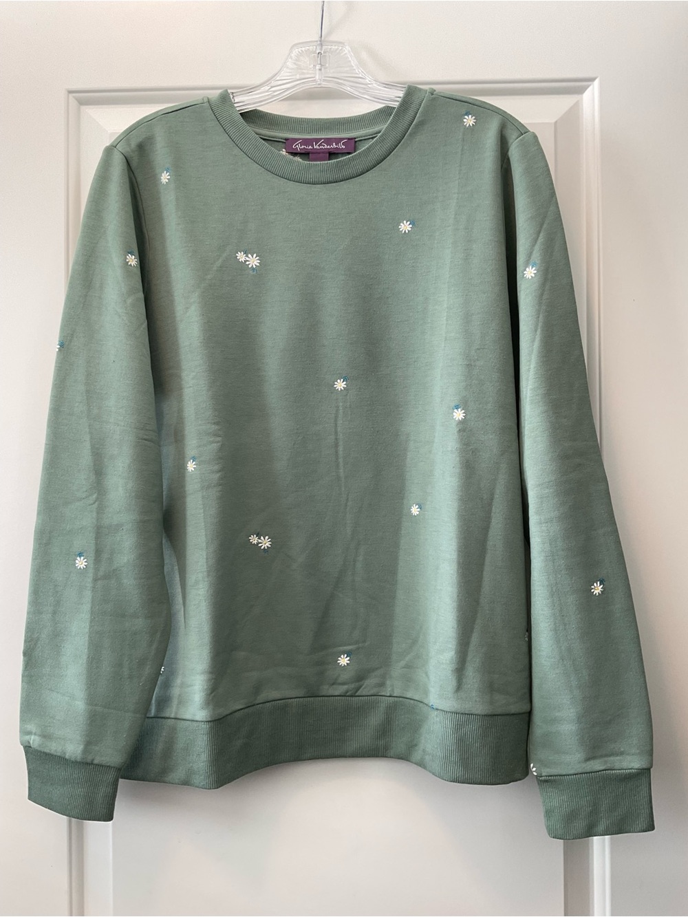Gloria Vanderbilt Sage Green Daisy Crewneck Sweater